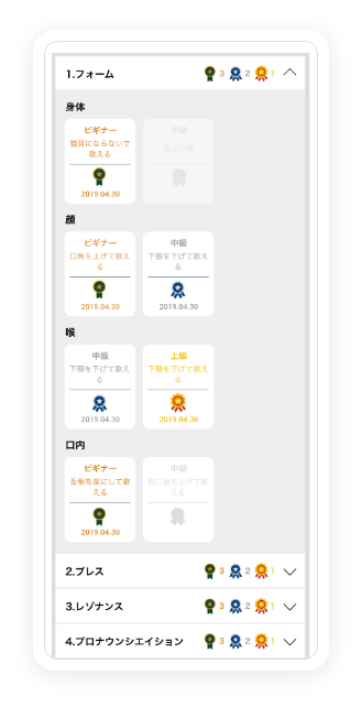 ボーカルカリキュラムの例。